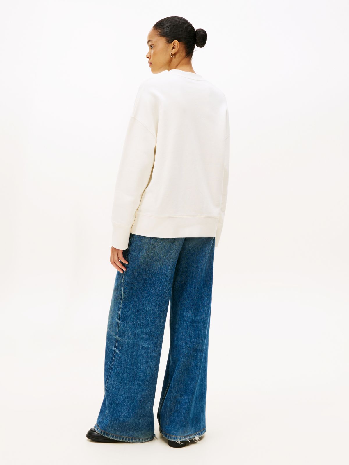 Logo Embroidery Relaxed Fit Sweatshirt — Beige