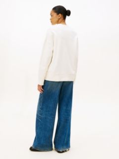 Logo Embroidery Relaxed Fit Sweatshirt — Beige 4