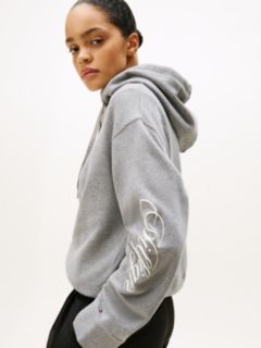 Logo Embroidery Drawstring Hoody — Grey 2