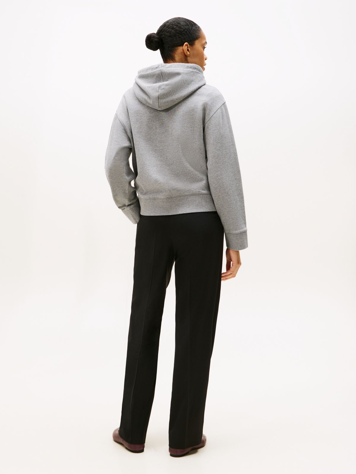 Logo Embroidery Drawstring Hoody — Grey