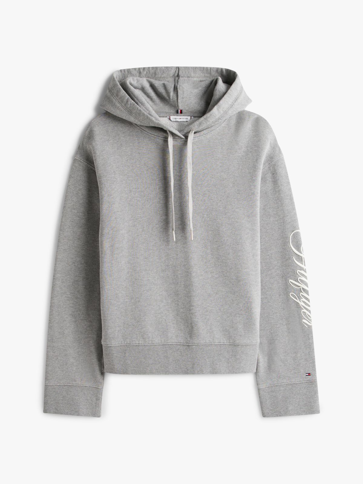 Logo Embroidery Drawstring Hoody — Grey