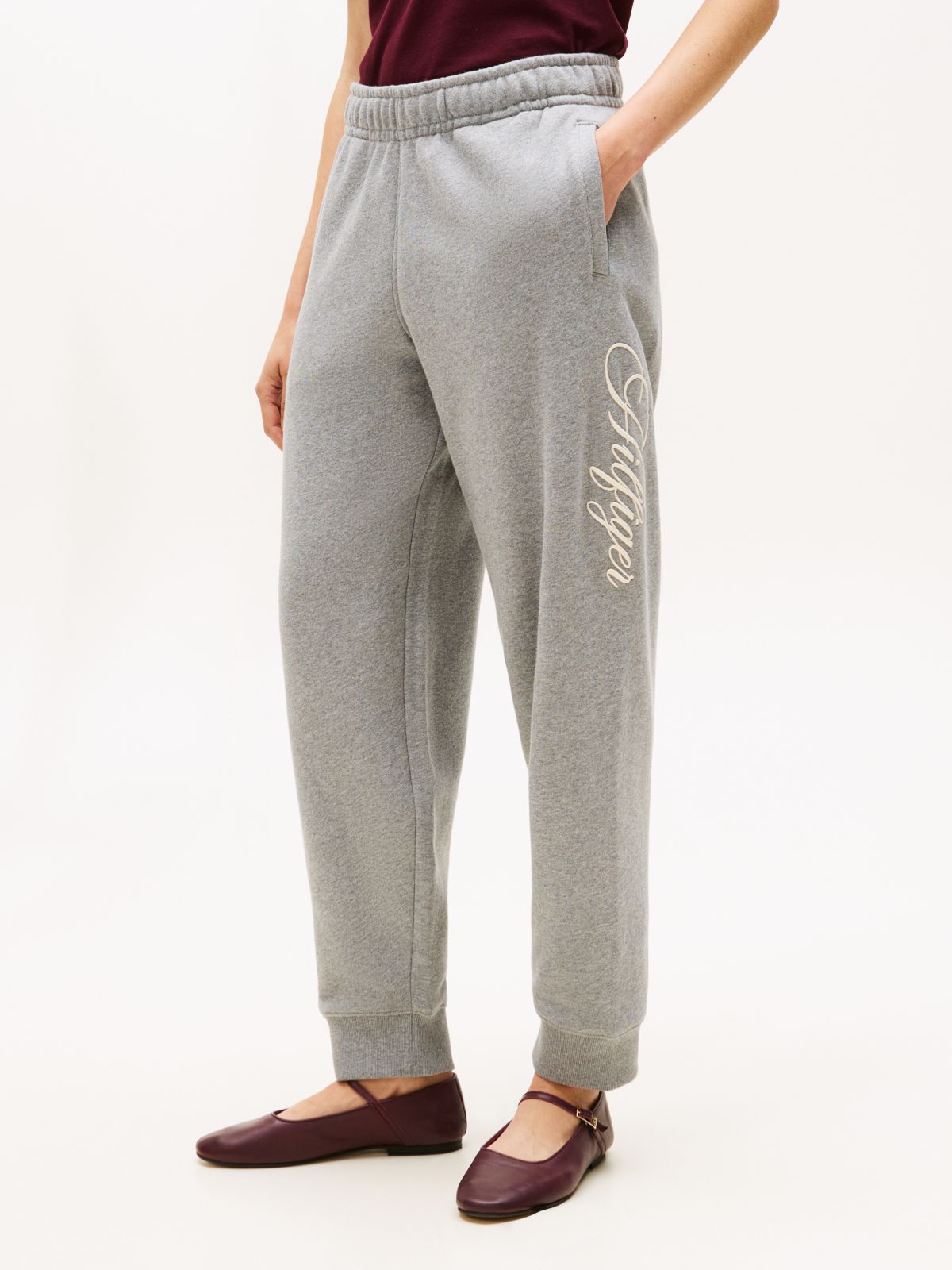 Logo Embroidery Cuffed Joggers — Grey