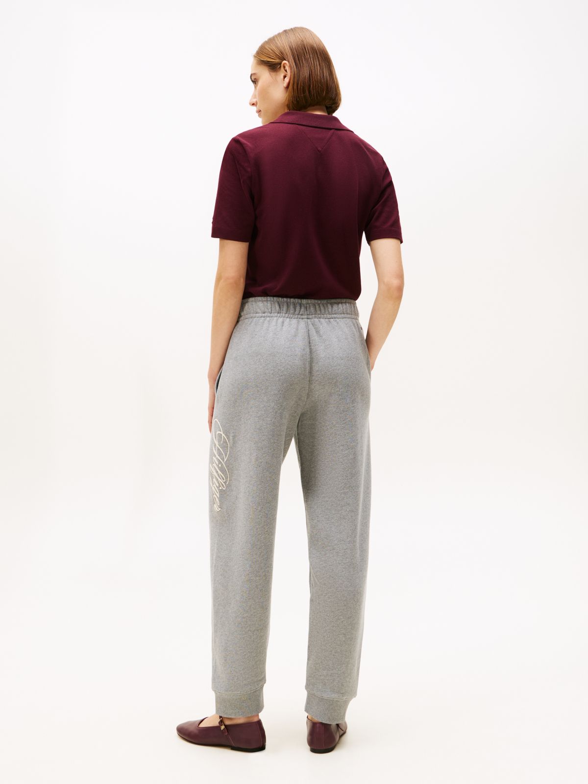 Logo Embroidery Cuffed Joggers — Grey
