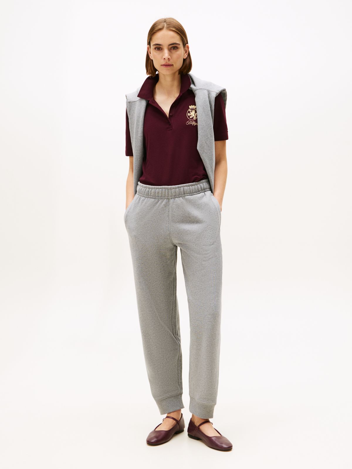 Logo Embroidery Cuffed Joggers — Grey