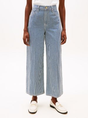 blue stripe high rise wide leg jeans for women tommy hilfiger