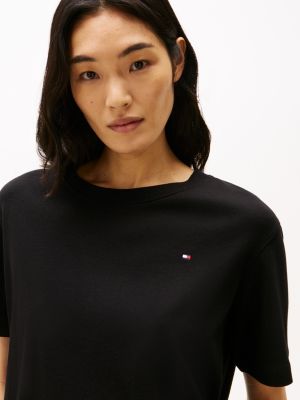 camiseta de corte amplio con logo negro de mujeres tommy hilfiger