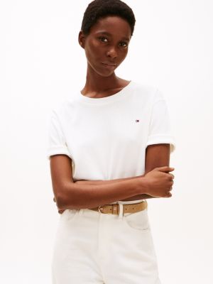 white relaxed fit t-shirt met logo voor dames - tommy hilfiger