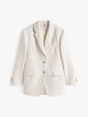 beige pinstripe relaxed fit blazer for women tommy hilfiger