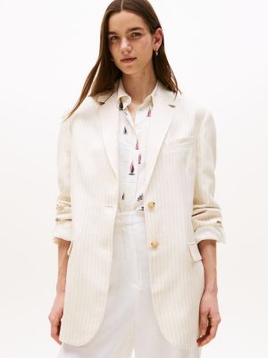 beige relaxed fit blazer mit nadelstreifen für damen - tommy hilfiger