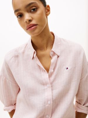 blouse décontractée en pur lin rose pour femmes tommy hilfiger