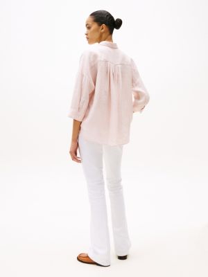 roze relaxed fit blouse van puur linnen voor dames - tommy hilfiger