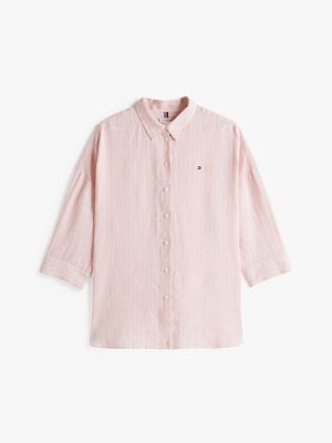 blouse décontractée en pur lin rose pour femmes tommy hilfiger