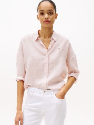 pink relaxed fit blouse van puur linnen voor dames - tommy hilfiger