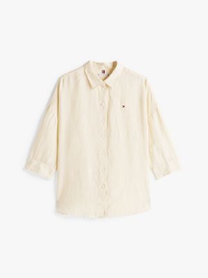 blouse décontractée en pur lin beige pour femmes tommy hilfiger