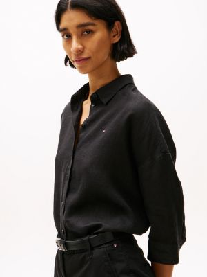 black relaxed fit pure linen blouse for women tommy hilfiger