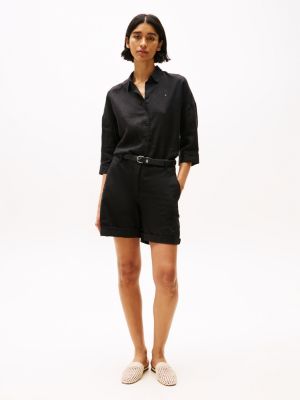 black relaxed fit pure linen blouse for women tommy hilfiger