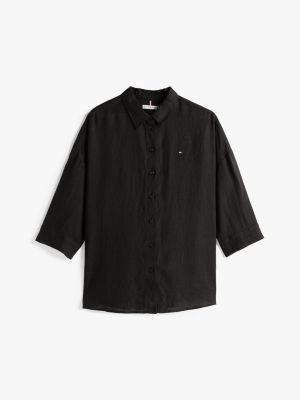 black relaxed fit pure linen blouse for women tommy hilfiger