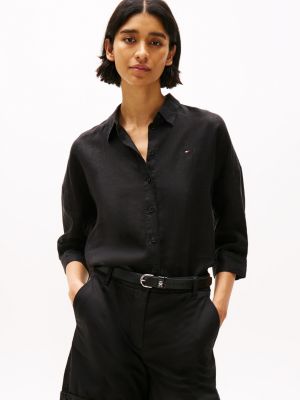 black relaxed fit pure linen blouse for women tommy hilfiger