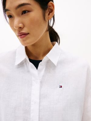 wit relaxed fit blouse van puur linnen voor dames - tommy hilfiger