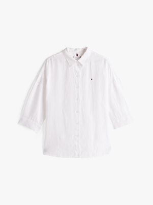 wit relaxed fit blouse van puur linnen voor dames - tommy hilfiger