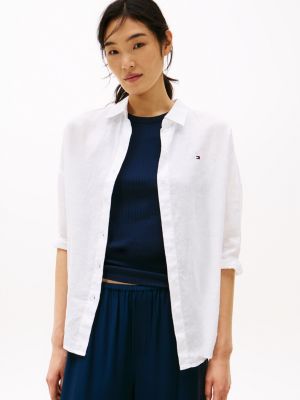 blouse décontractée en pur lin white pour femmes tommy hilfiger