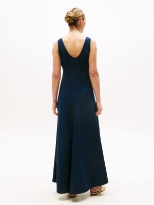 blauw maxi-jurk van linnenmix voor dames - tommy hilfiger