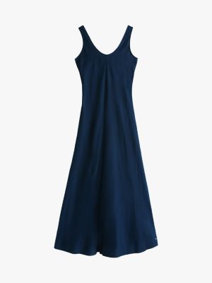 blauw maxi-jurk van linnenmix voor dames - tommy hilfiger