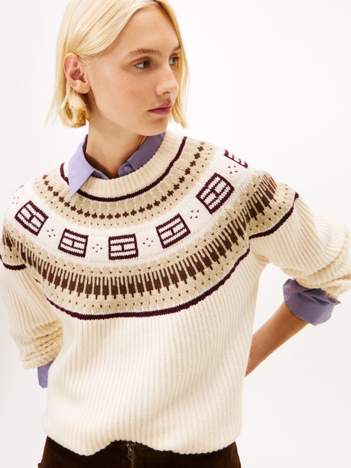 Fair Isle Relaxed Soft Wool Jumper — Beige