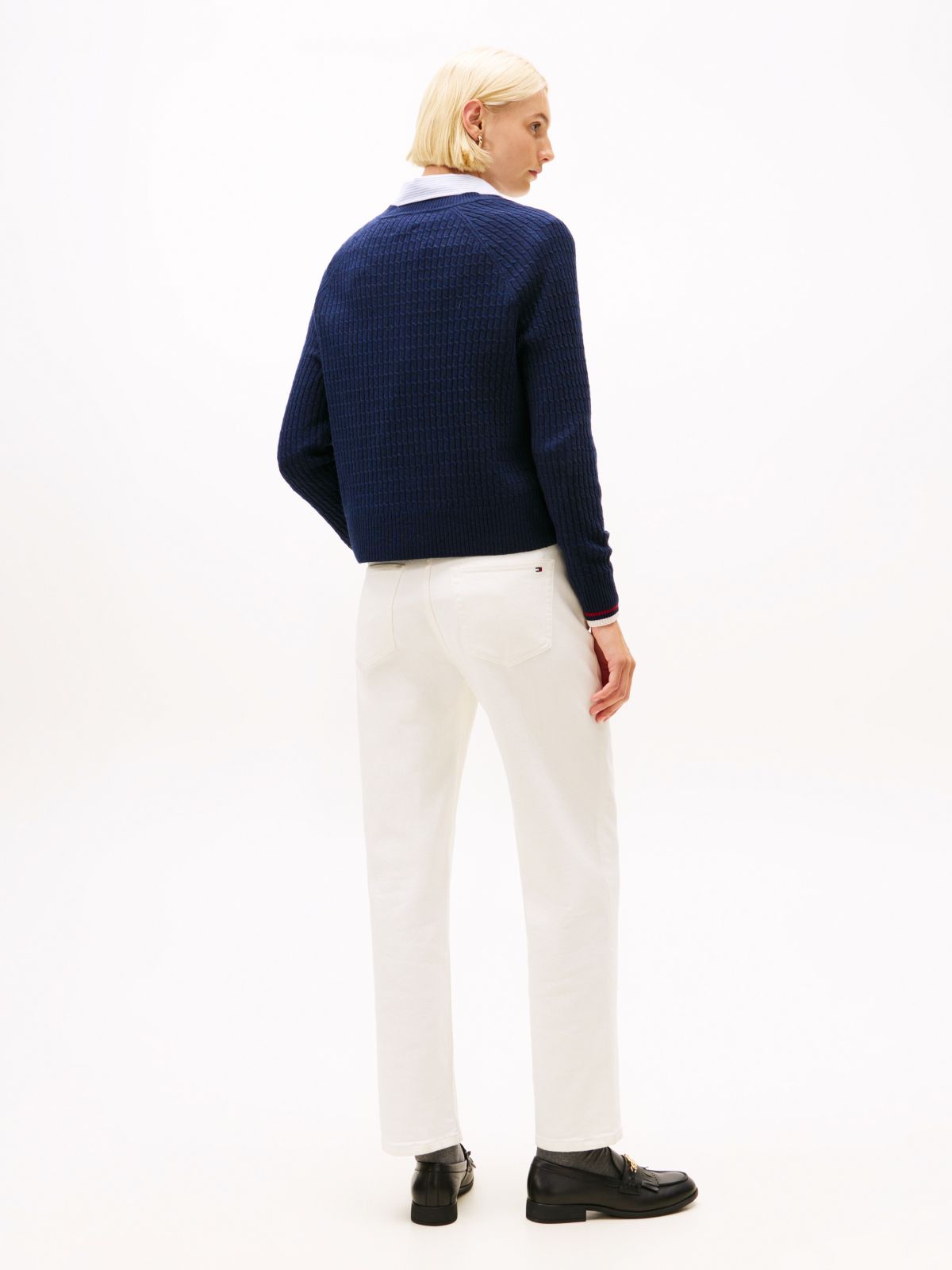 Cable Knit V-Neck Jumper With Cashmere — Blue