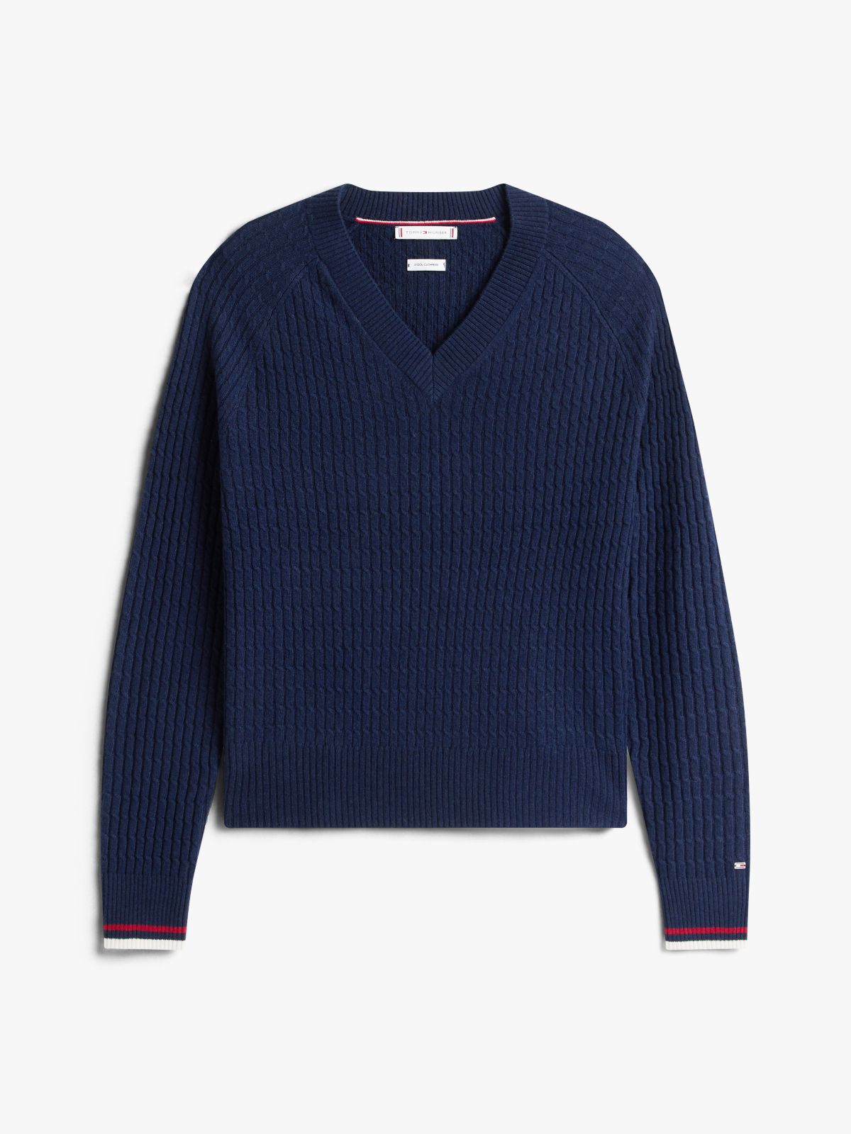 Cable Knit V-Neck Jumper With Cashmere — Blue