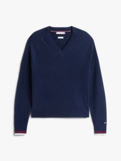 Cable Knit V-Neck Jumper With Cashmere — Blue 5