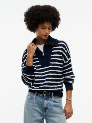 white pure wool cable knit quarter-zip jumper for women tommy hilfiger