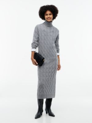 robe pull à col roulé en pure laine torsadée grey pour femmes tommy hilfiger