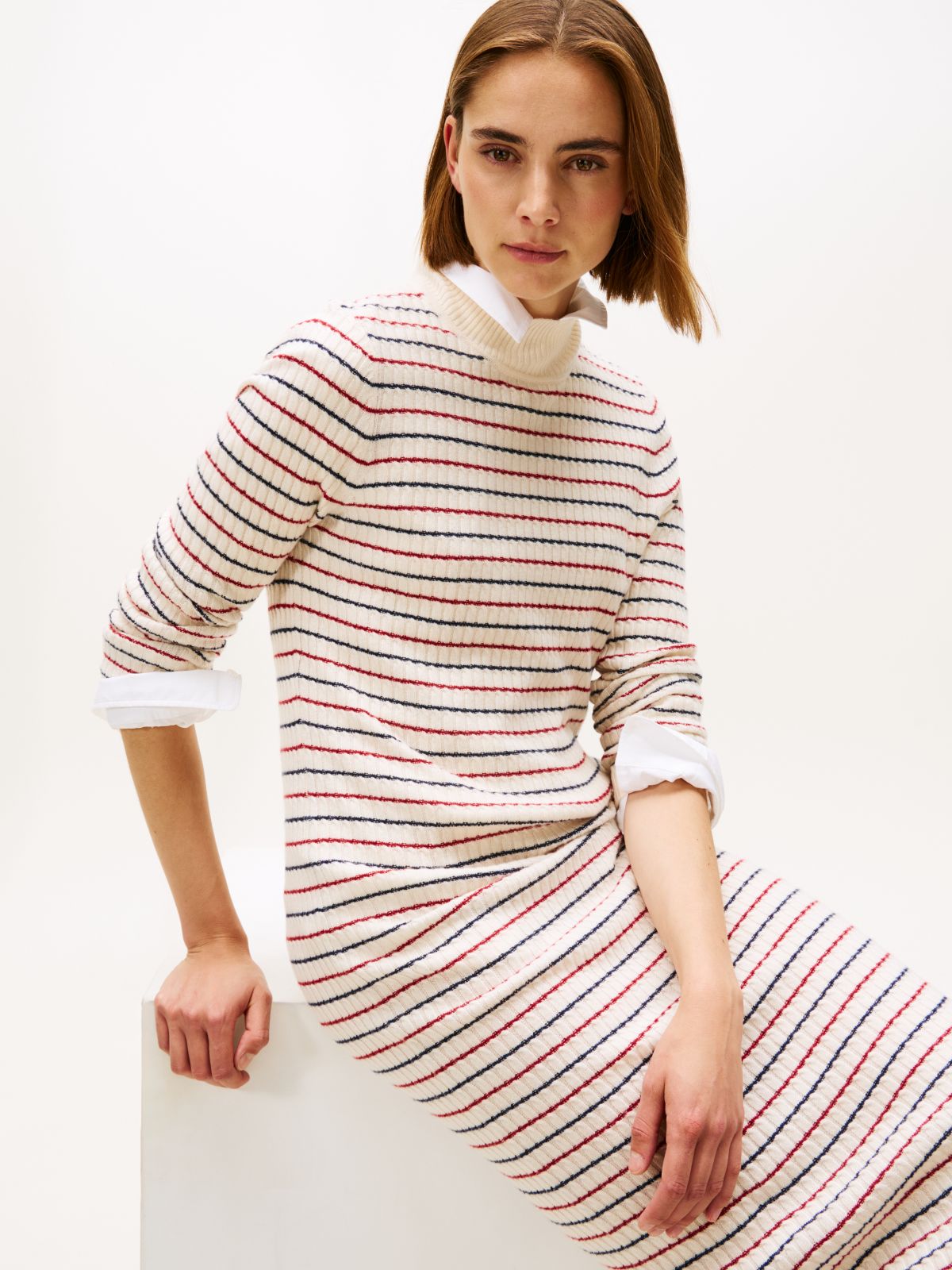 Cable Knit Midi Jumper Dress With Cashmere — Beige