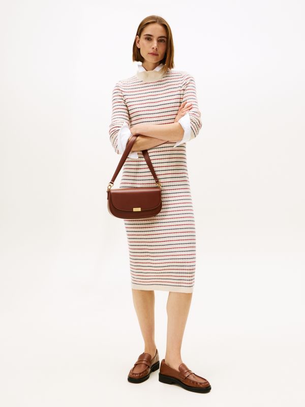 Cable Knit Midi Jumper Dress With Cashmere — Beige