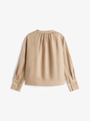 bruin adaptive relaxed fit linnen blouse voor dames - tommy hilfiger