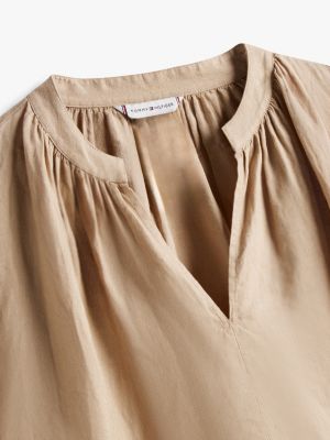 blouse adaptive décontractée en lin marron pour femmes tommy hilfiger