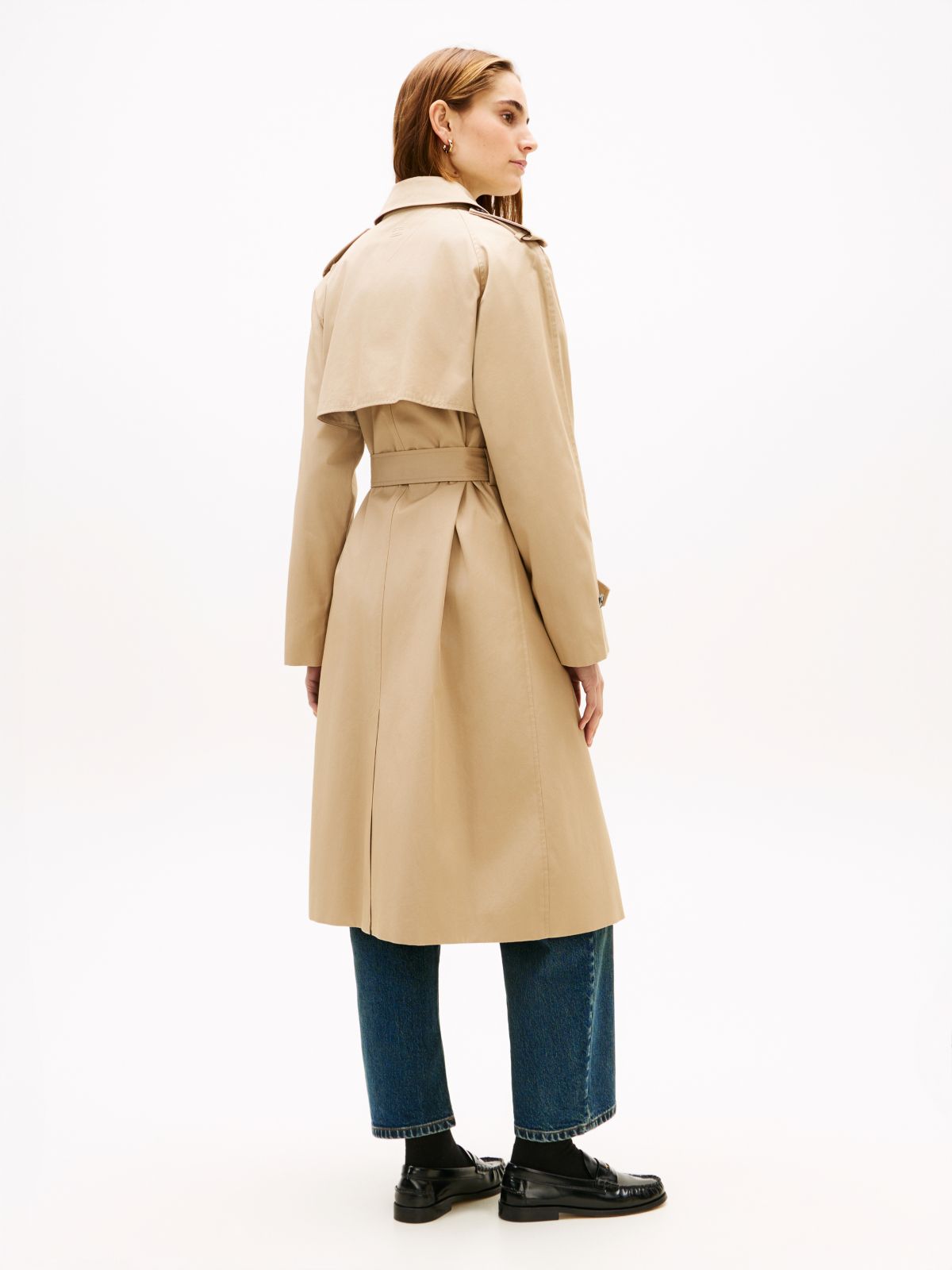 Double Breasted Belted Trench Coat — Beige