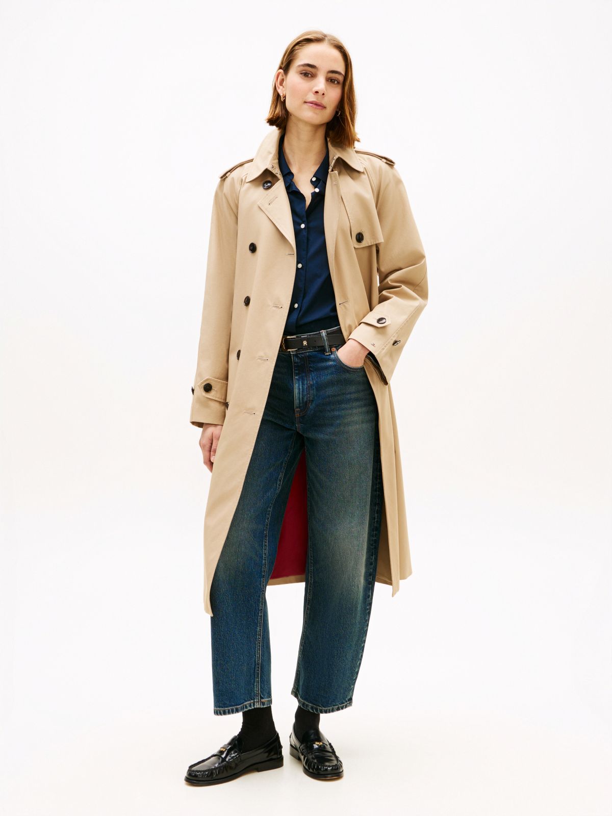 Double Breasted Belted Trench Coat — Beige