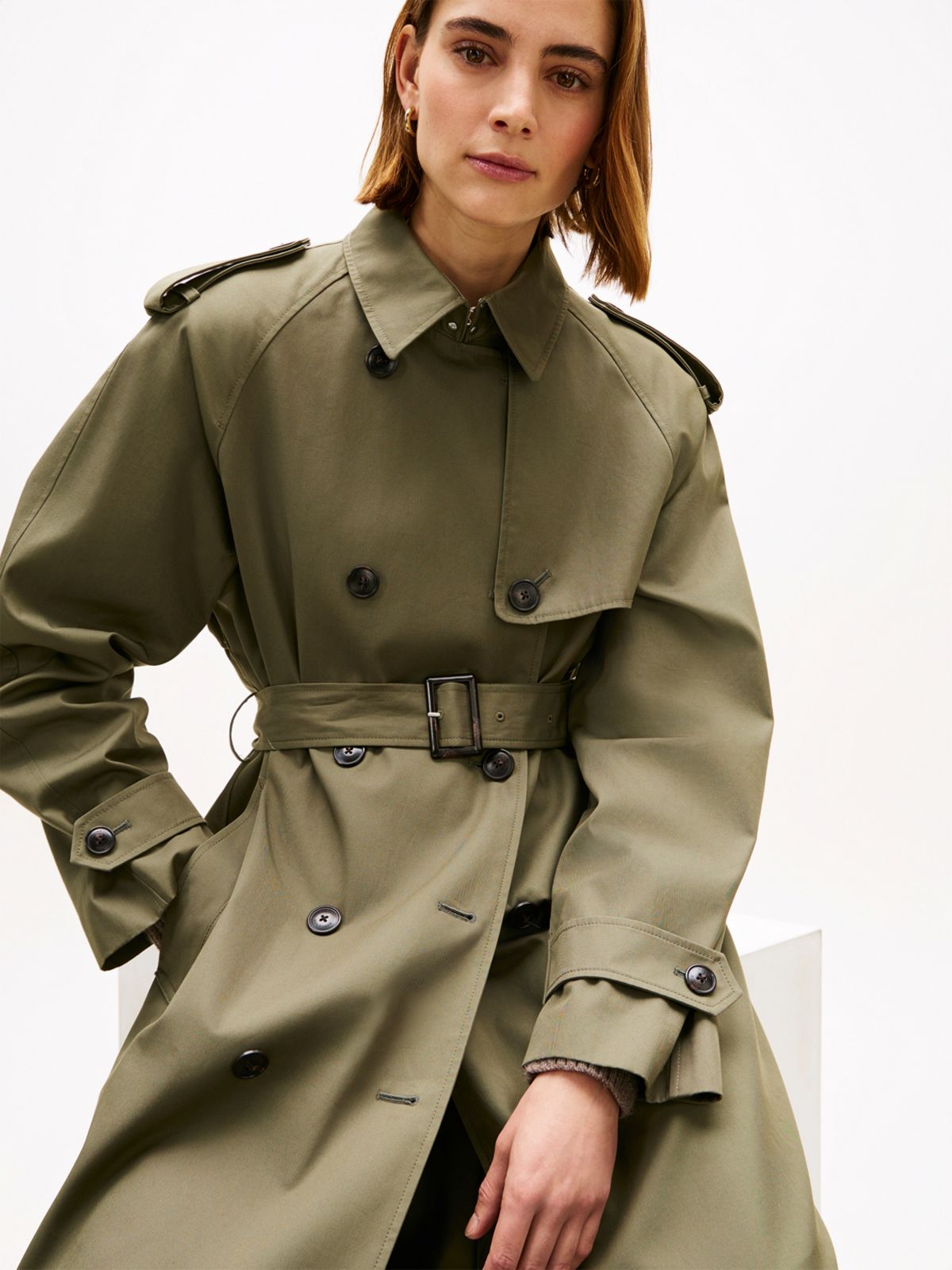Double Breasted Belted Trench Coat — Green