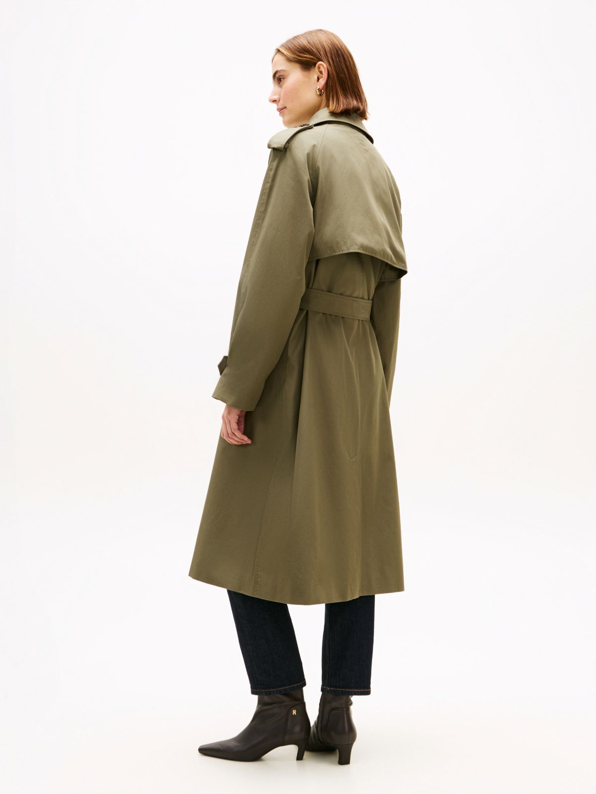 Double Breasted Belted Trench Coat — Green