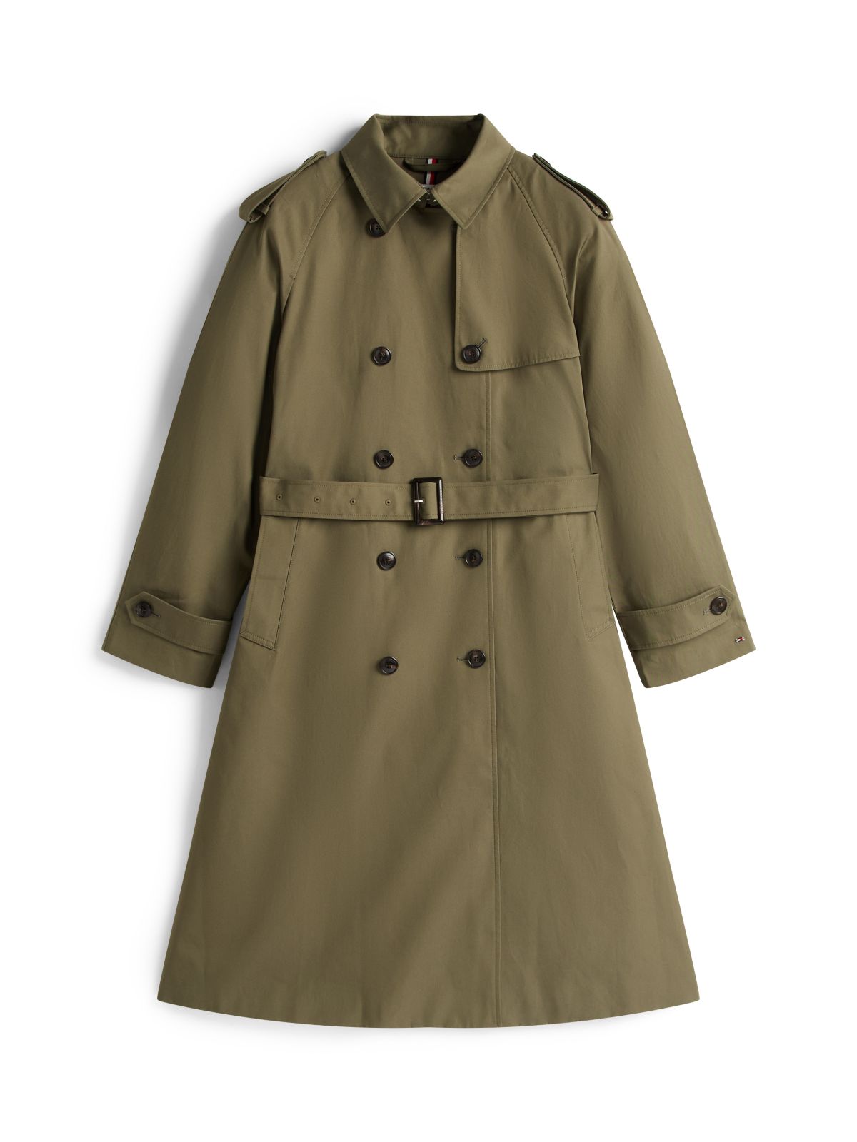 Double Breasted Belted Trench Coat — Green