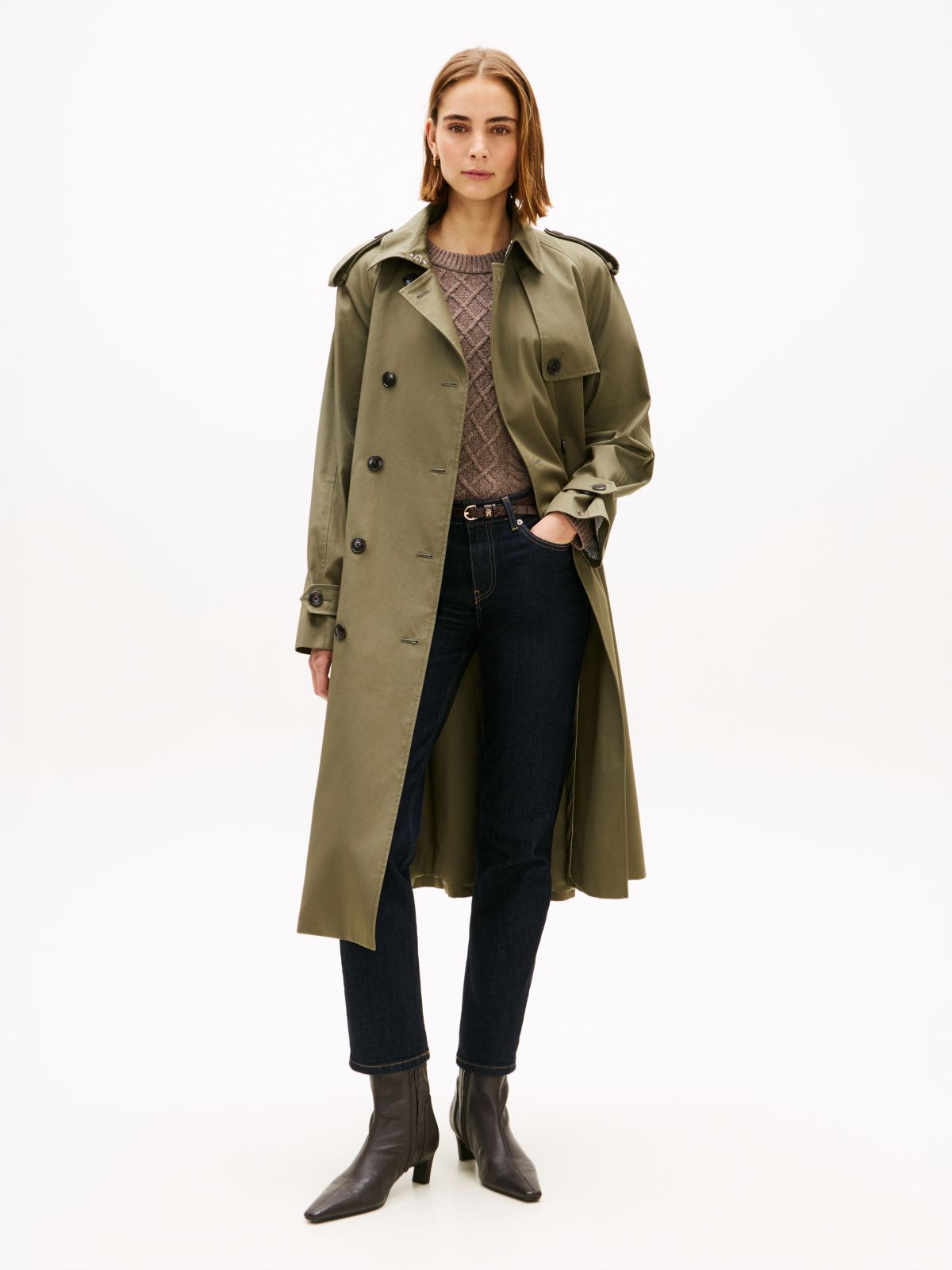 Double Breasted Belted Trench Coat — Green