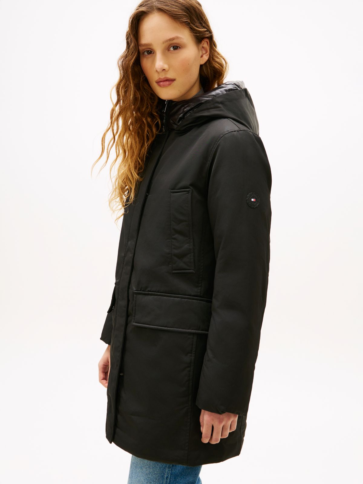 Contrast Hood Padded Parka — Black