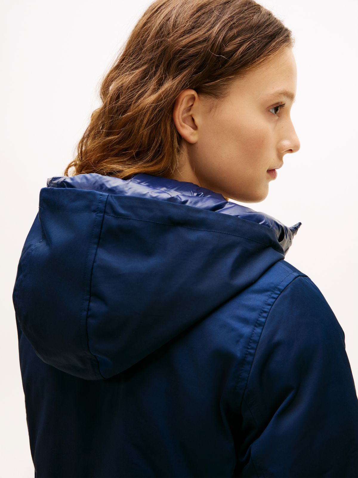 Contrast Hood Padded Parka — Blue