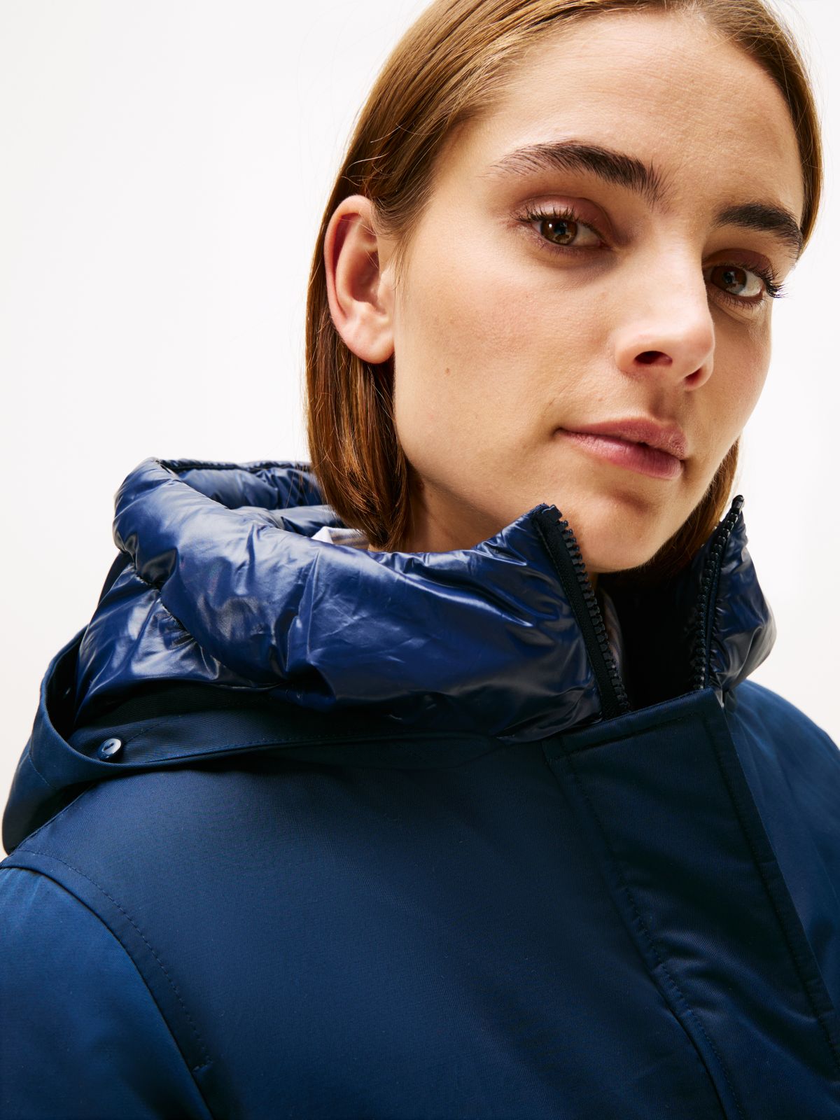Contrast Hood Padded Parka — Blue