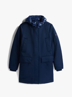 blue contrast hood padded parka for women tommy hilfiger