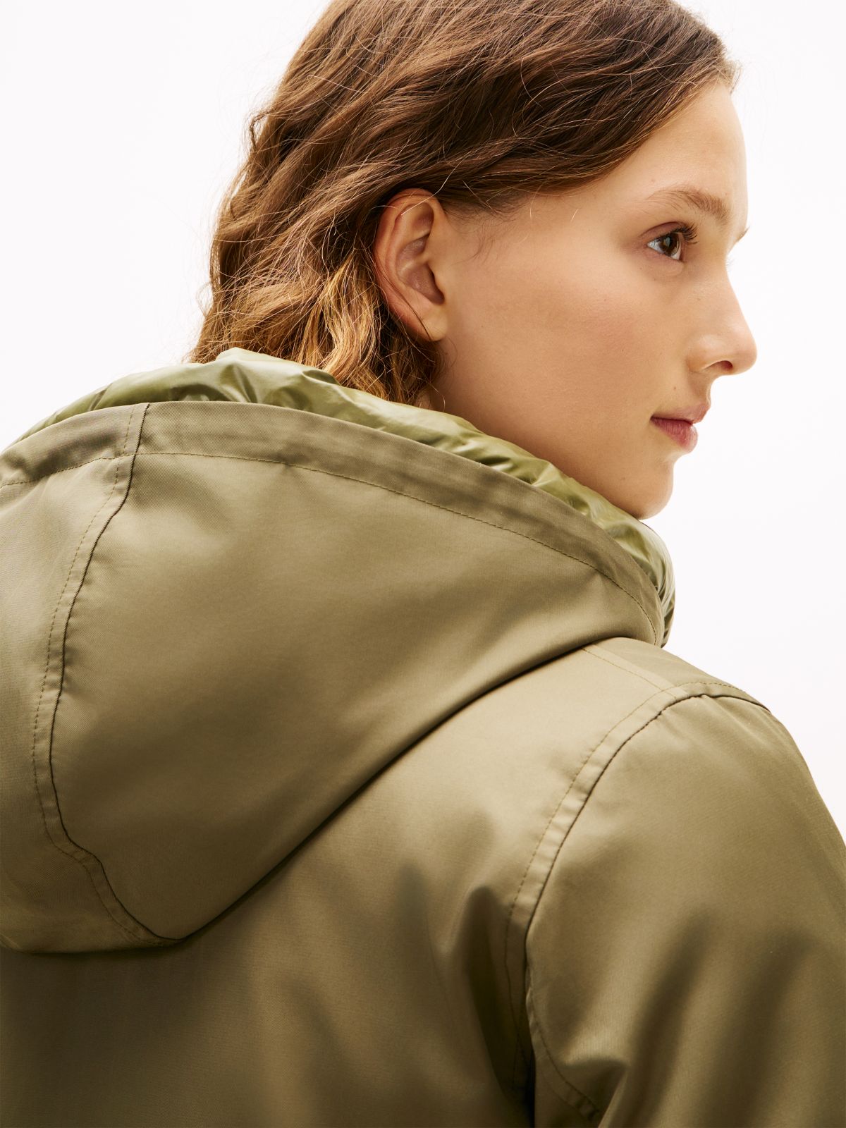Contrast Hood Padded Parka — Green