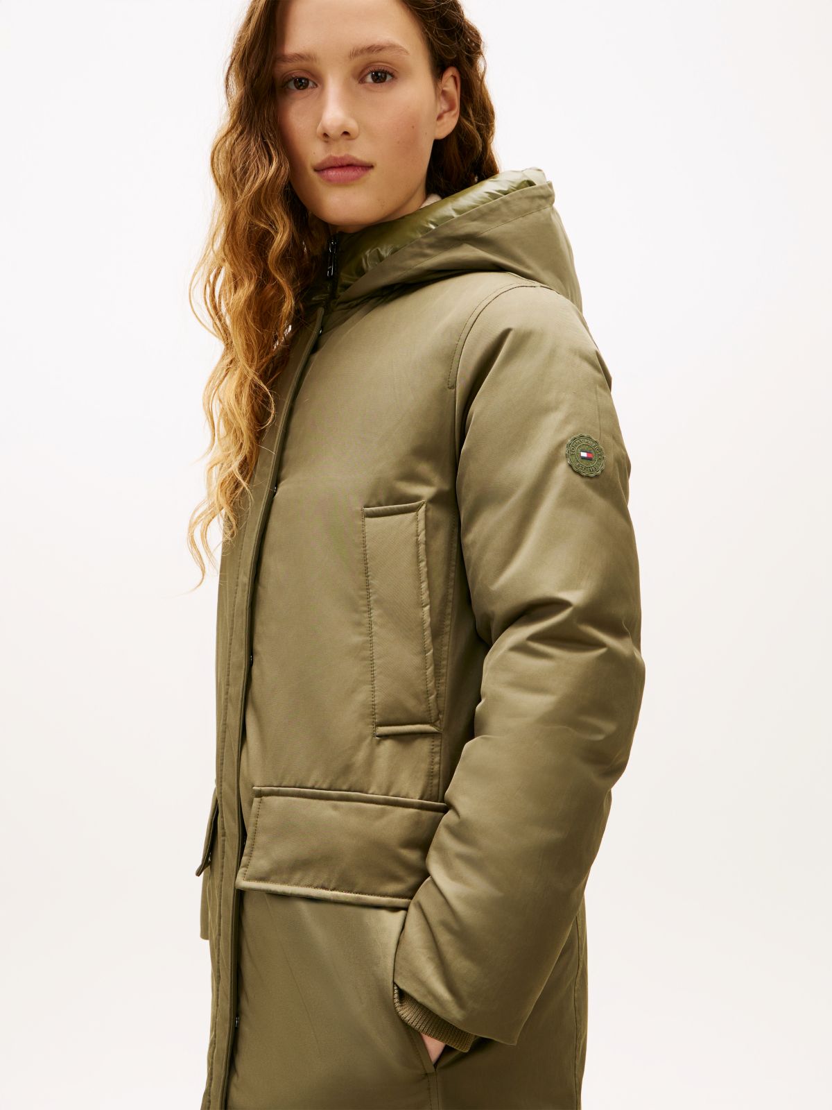 Contrast Hood Padded Parka — Green