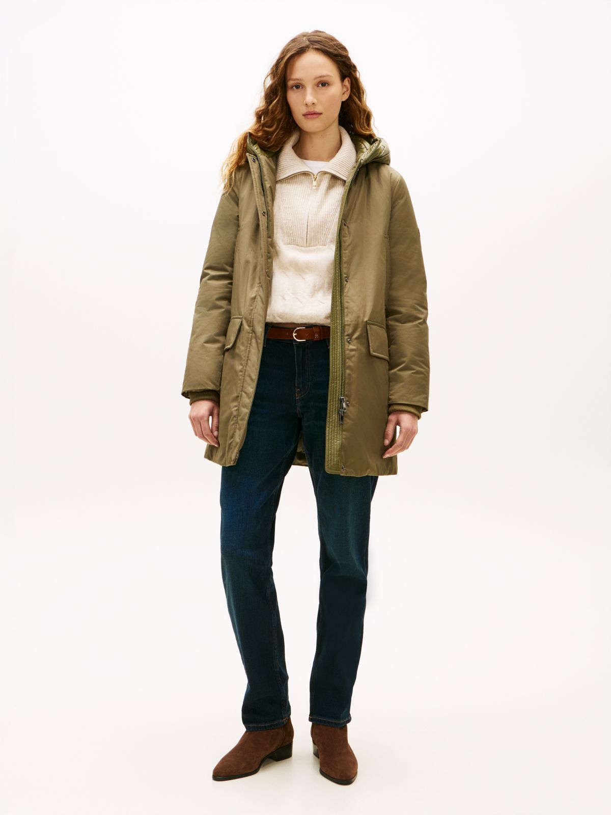Contrast Hood Padded Parka — Green